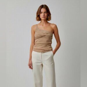 Chloé Beige & White One-Shoulder Top Size 34 (Fits Like US S)